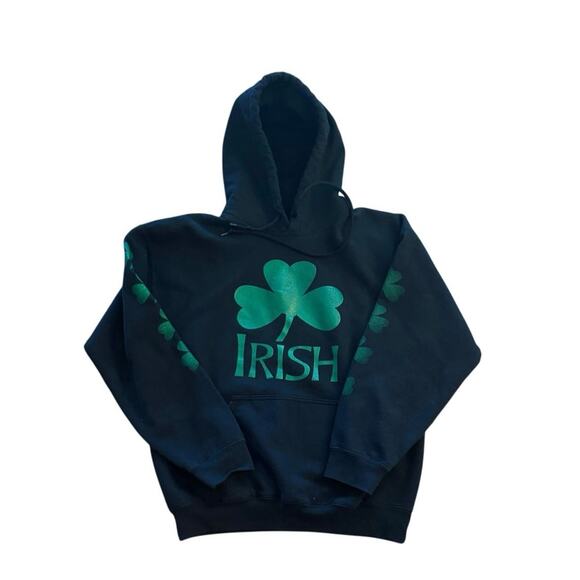 IRISH Hooded Black Sweatshirt Clover Leaf St. Patrick's Day Men’s Medium EUC - Picture 4 of 6